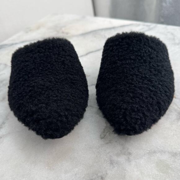 Jenni Kayne Shearling Mule Flats Size 35 Black Slip On Pointed Toe Luxe Texture - Picture 5 of 9